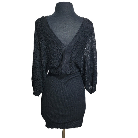 Marquis Ribbed Surplice Sweater Dress v neck black sz M - Picture 6 of 10